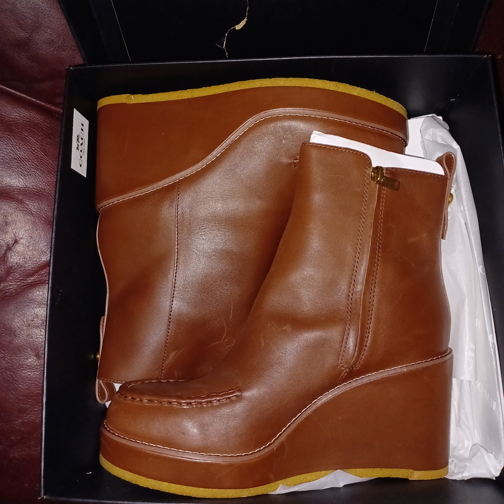 Coach Brown Ankle Booties with Sleek Leather Design - Picture 9 of 11